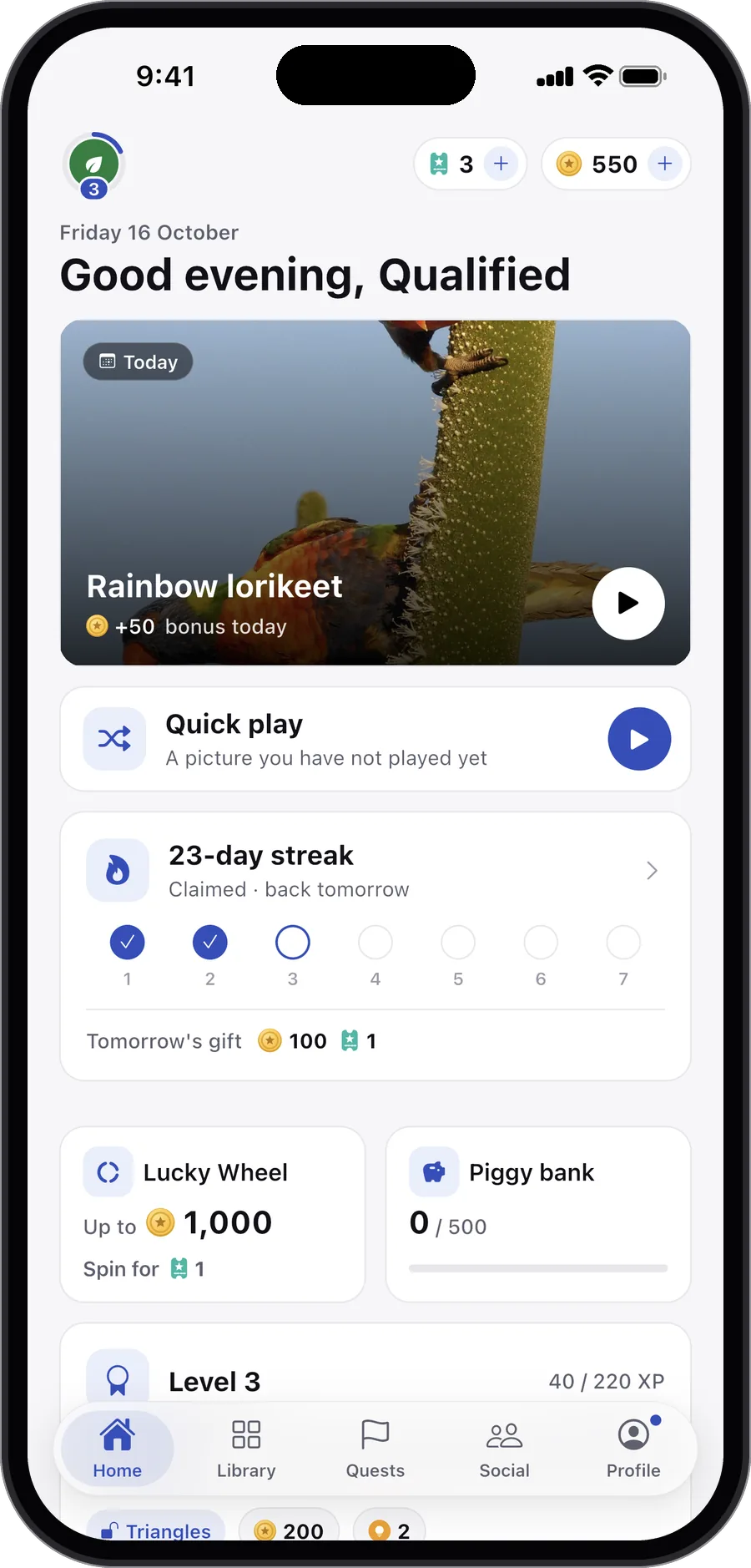 Carden's Home screen in the light theme